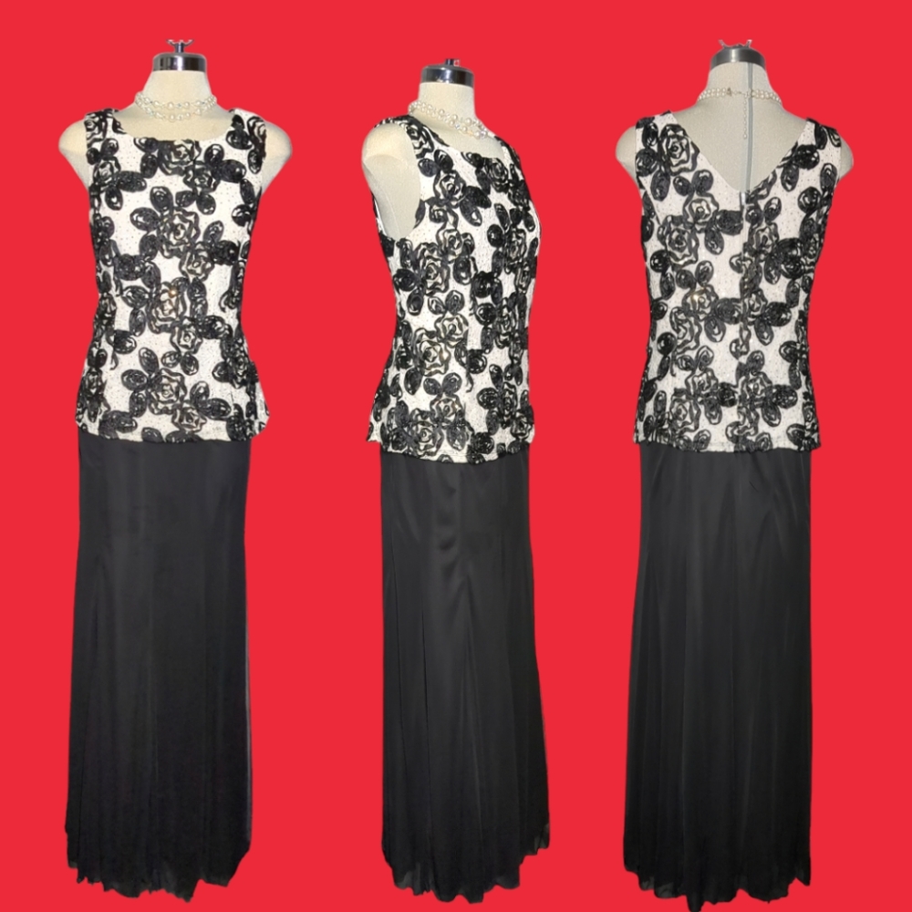 LAURA Collection Gorgeous Black & White  Embroidery LaceTop Size 14